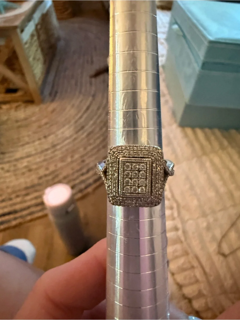 Sterling Silver  Square Pave Ring with Diamonds- Women Jewelry